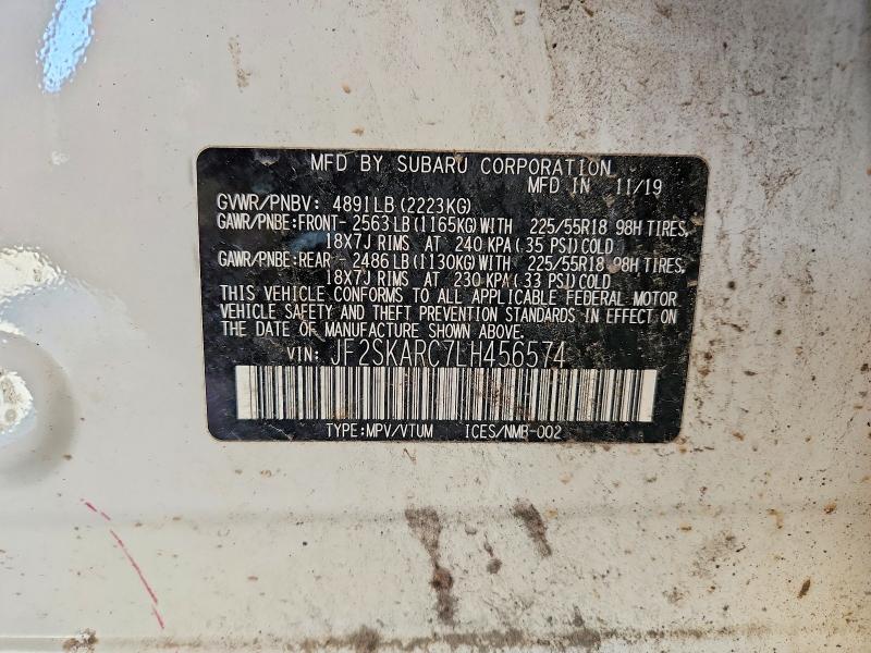 2020 Subaru Forester მანქანა იყიდება აუქციონზე, vin: JF2SKARC7LH456574, აუქციონის ნომერი: 60762716