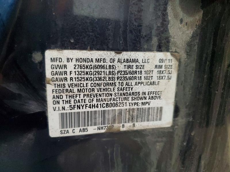 Aukcja sprzedaży 2012 Honda Pilot, vin: 5FNYF4H41CB006251, numer aukcji: 61518676