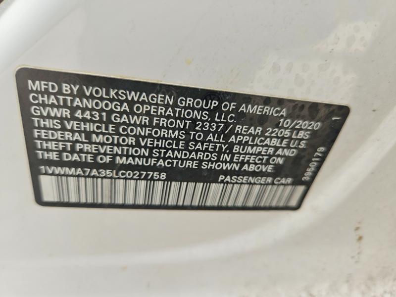 Продажа на аукционе авто 2020 Volkswagen Passat, vin: 1VWMA7A35LC027758, номер лота: 61724596