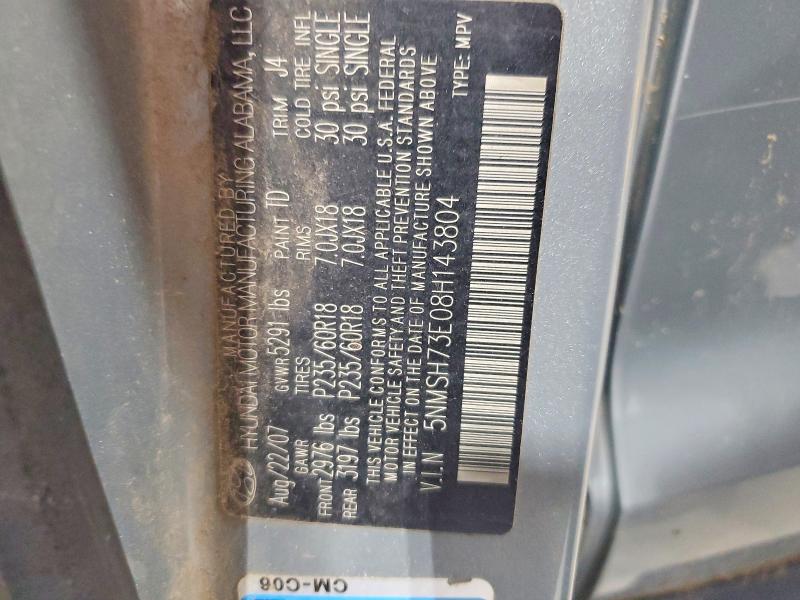 61146886 :رقم المزاد ، 5NMSH73E08H143804 vin ، 2008 Hyundai Santa Fe مزاد بيع
