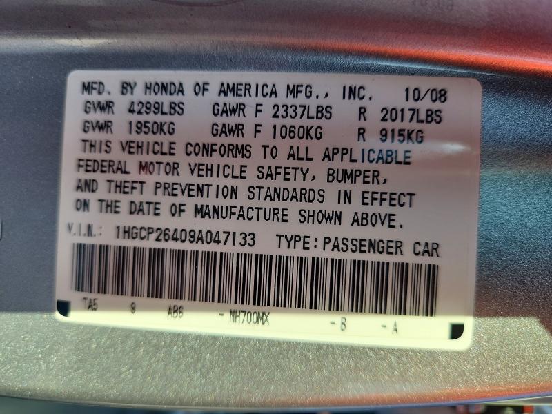 61564516 :رقم المزاد ، 1HGCP26409A047133 vin ، 2009 Honda Accord مزاد بيع