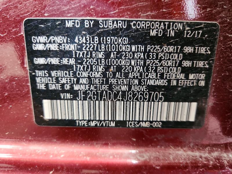 Aukcja sprzedaży 2018 Subaru Crosstrek, vin: JF2GTADC4J8269705, numer aukcji: 62468346