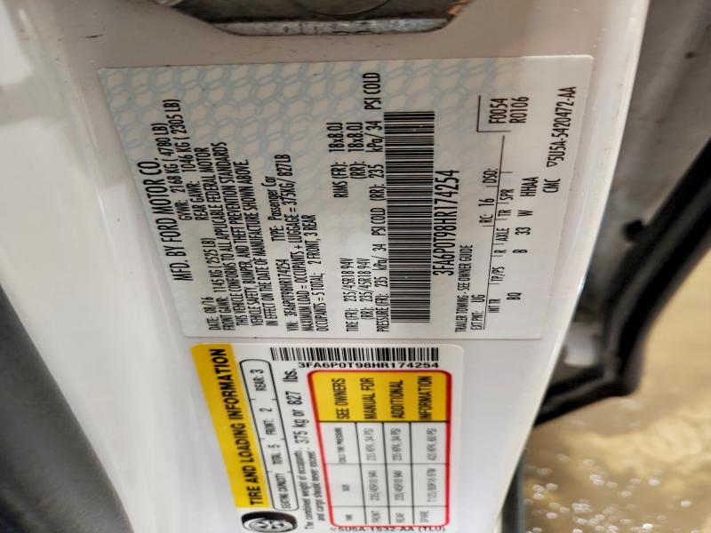 2017 Ford Fusion მანქანა იყიდება აუქციონზე, vin: 3FA6P0T98HR174254, აუქციონის ნომერი: 62824106