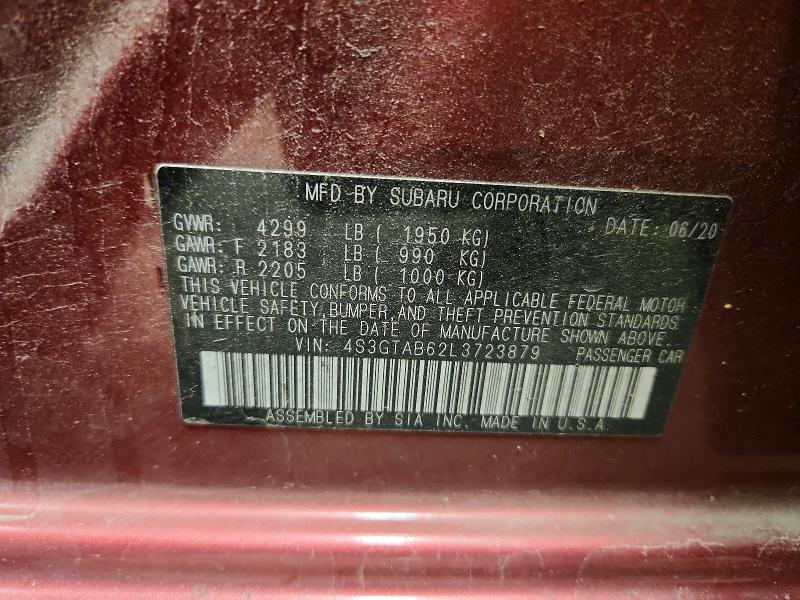 62456716 :رقم المزاد ، 4S3GTAB62L3723879 vin ، 2020 Subaru Impreza مزاد بيع