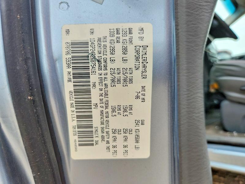 2006 Dodge Grand Caravan მანქანა იყიდება აუქციონზე, vin: 1D4GP24R26B754161, აუქციონის ნომერი: 60713146