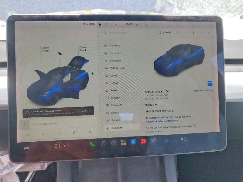 2021 Tesla Model Y მანქანა იყიდება აუქციონზე, vin: 5YJYGDEEXMF152482, აუქციონის ნომერი: 61060956