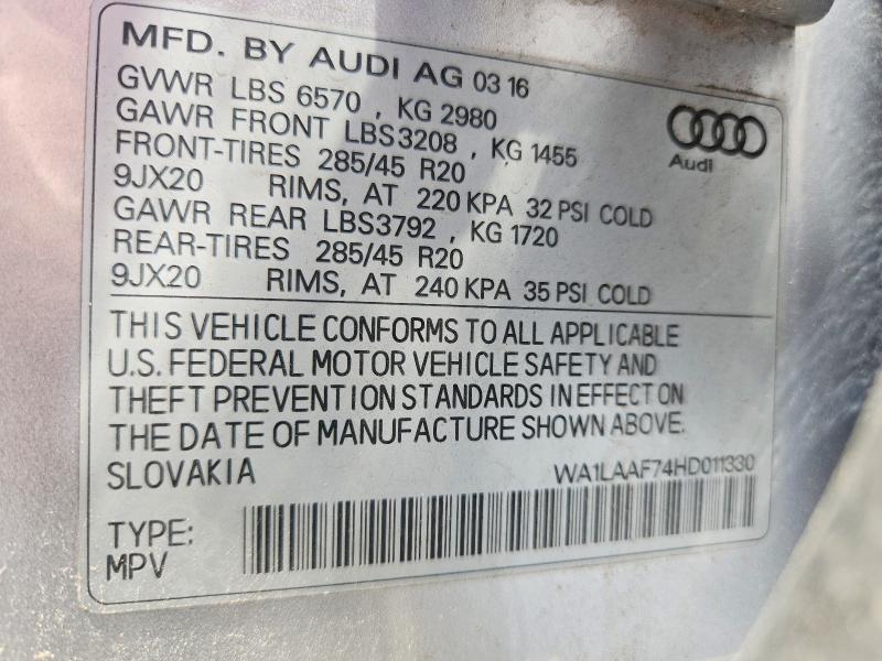 Продаж на аукціоні авто 2017 Audi Q7, vin: WA1LAAF74HD011330, номер лоту: 61891296