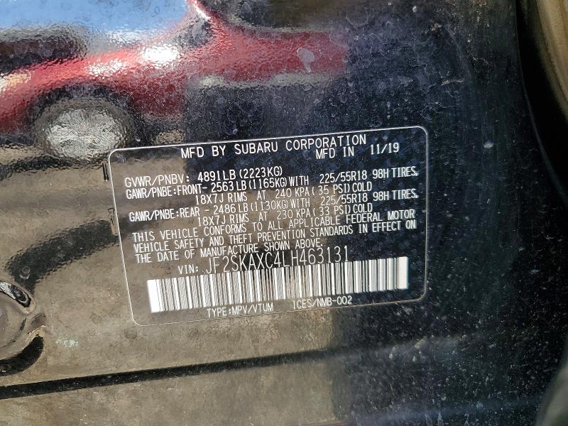 60209056 :رقم المزاد ، JF2SKAXC4LH463131 vin ، 2020 Subaru Forester مزاد بيع