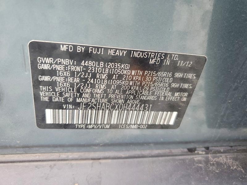 2013 Subaru Forester მანქანა იყიდება აუქციონზე, vin: JF2SHABCXDH444431, აუქციონის ნომერი: 62209656