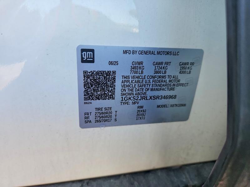 2025 Gmc Yukon Xl მანქანა იყიდება აუქციონზე, vin: 1GKS2JRLXSR346968, აუქციონის ნომერი: 60047296