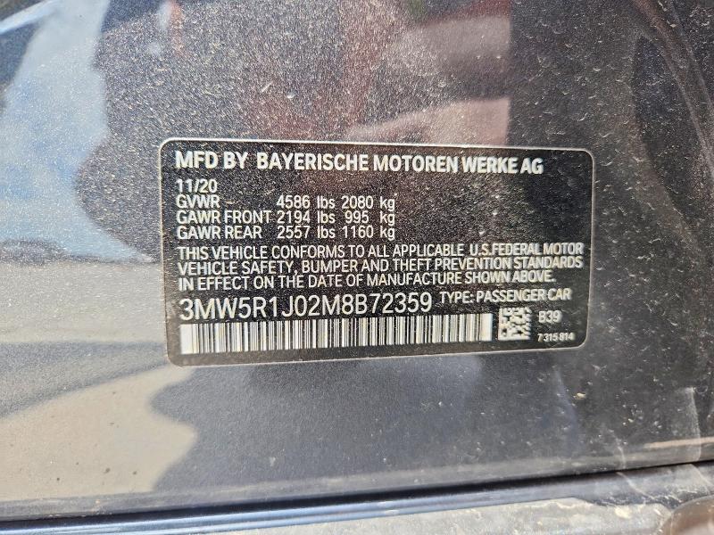 Продаж на аукціоні авто 2021 Bmw 330i, vin: 3MW5R1J02M8B72359, номер лоту: 60000806