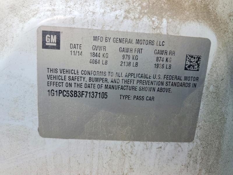 2015 Chevrolet Cruze მანქანა იყიდება აუქციონზე, vin: 1G1PC5SB3F7137105, აუქციონის ნომერი: 59379836