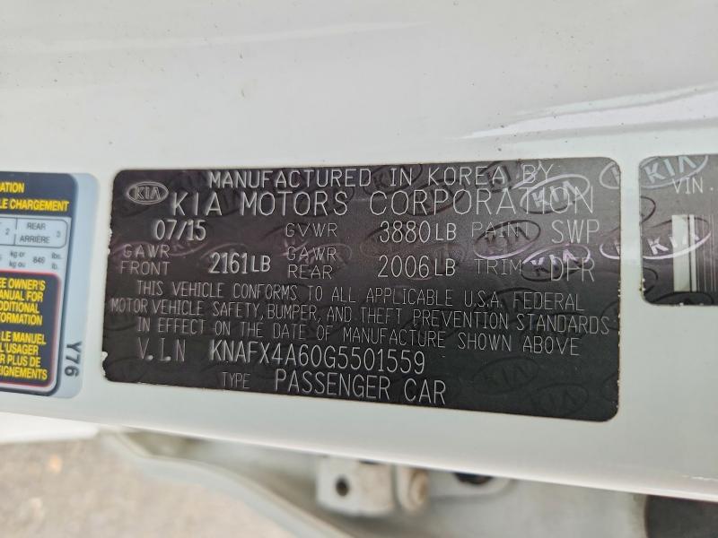 2016 Kia Forte მანქანა იყიდება აუქციონზე, vin: KNAFX4A60G5501559, აუქციონის ნომერი: 61589046