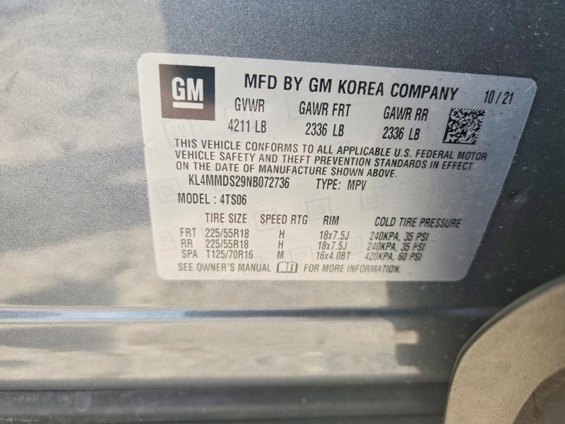 62508666 :رقم المزاد ، KL4MMDS29NB072736 vin ، 2022 Buick Encore Gx مزاد بيع