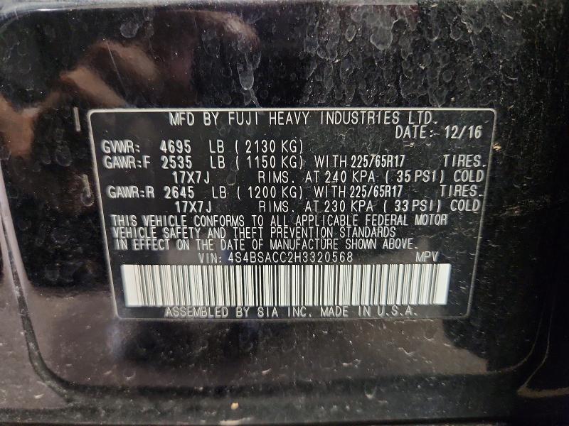 61005326 :رقم المزاد ، 4S4BSACC2H3320568 vin ، 2017 Subaru Outback مزاد بيع