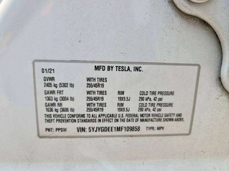 Продаж на аукціоні авто 2021 Tesla Model Y, vin: 5YJYGDEE1MF109858, номер лоту: 58753296