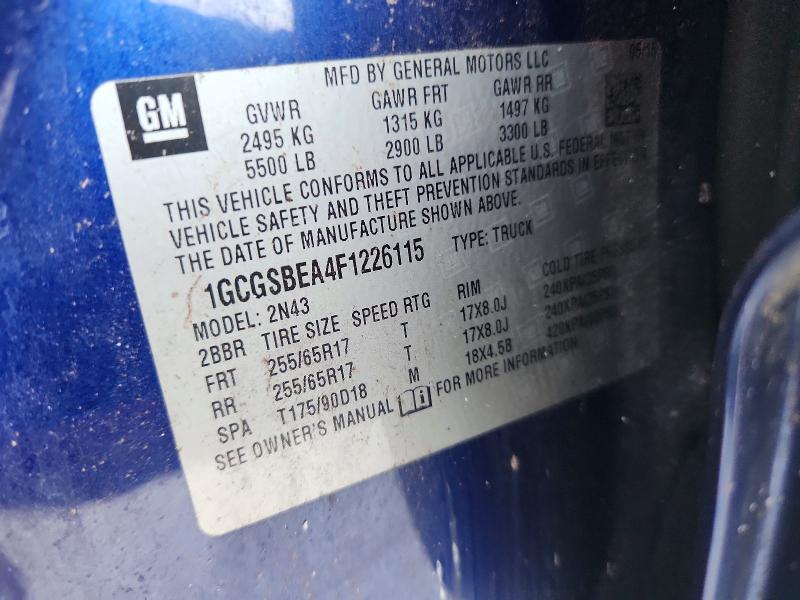 62080586 :رقم المزاد ، 1GCGSBEA4F1226115 vin ، 2015 Chevrolet Colorado مزاد بيع
