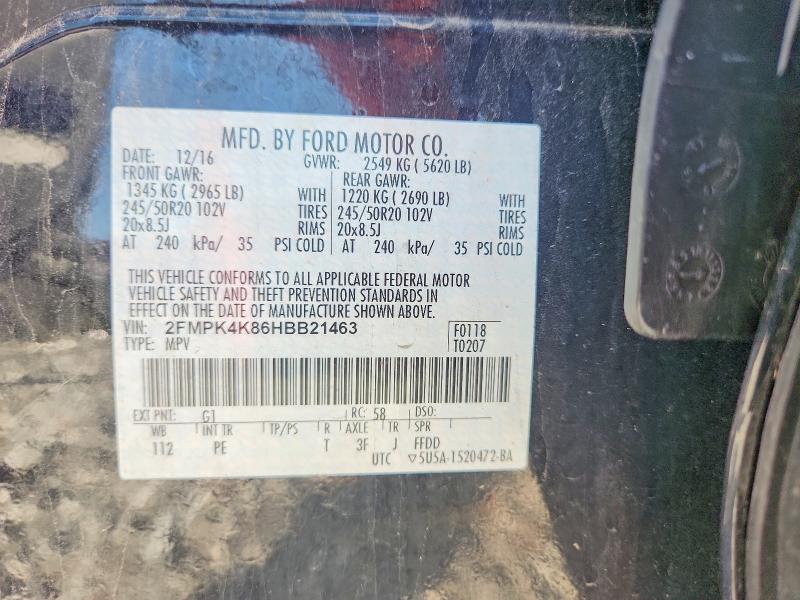 2017 Ford Edge მანქანა იყიდება აუქციონზე, vin: 2FMPK4K86HBB21463, აუქციონის ნომერი: 60371096