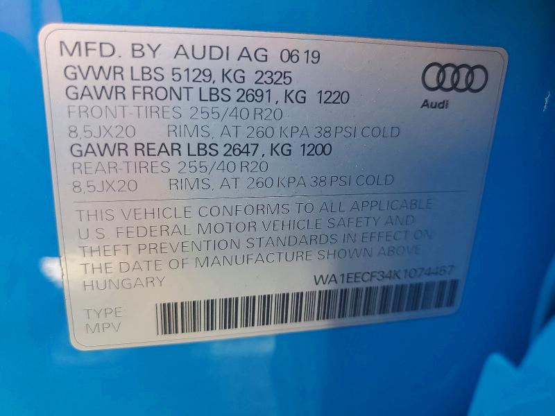 Aukcja sprzedaży 2019 Audi Q3, vin: WA1EECF34K1074457, numer aukcji: 61032316