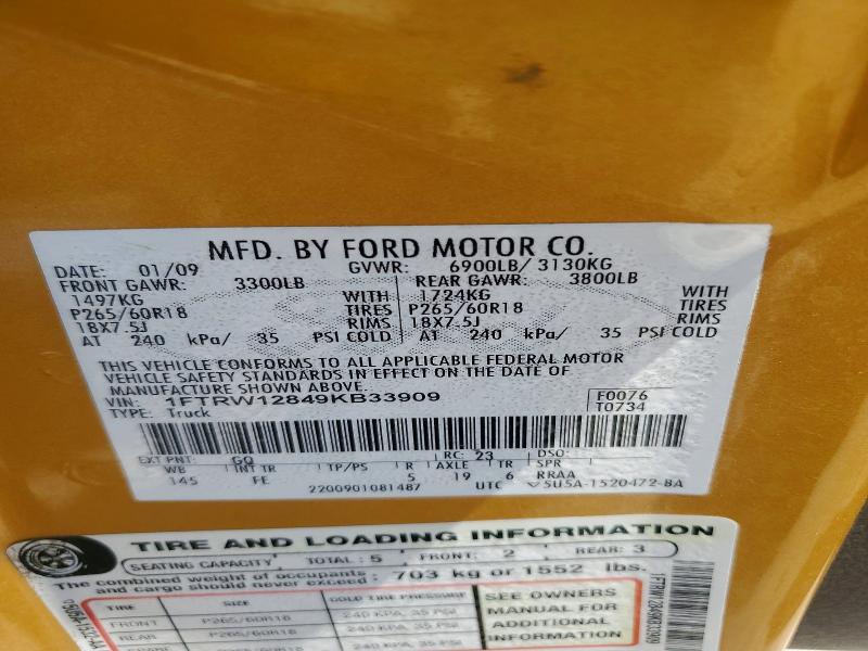 Продажа на аукционе авто 2009 Ford F150, vin: 1FTRW12849KB33909, номер лота: 59157376
