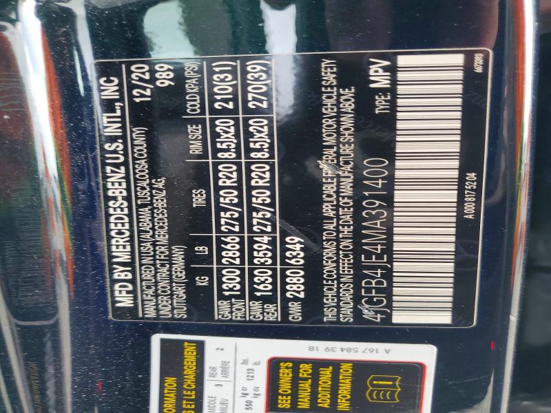 Aukcja sprzedaży 2021 Mercedes-benz Gle, vin: 4JGFB4JE4MA391400, numer aukcji: 61566886