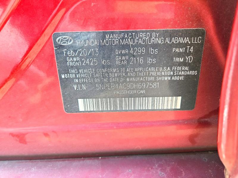 Aukcja sprzedaży 2013 Hyundai Sonata, vin: 5NPEB4AC9DH697581, numer aukcji: 59912586