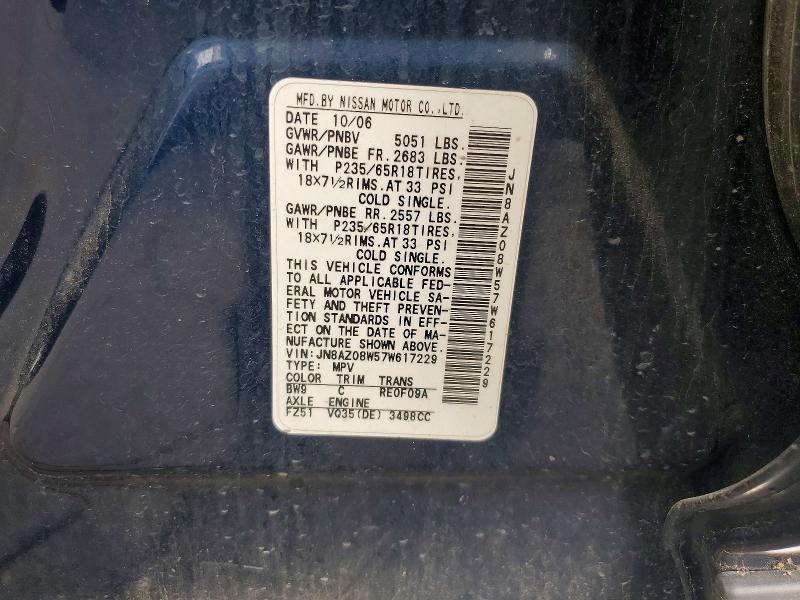 Продаж на аукціоні авто 2007 Nissan Murano, vin: JN8AZ08W57W617229, номер лоту: 59994496
