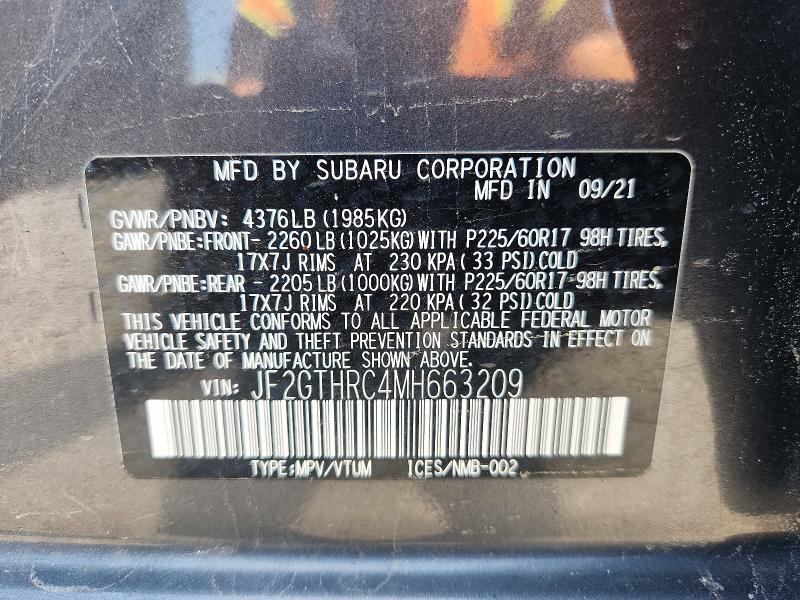Aukcja sprzedaży 2021 Subaru Crosstrek, vin: JF2GTHRC4MH663209, numer aukcji: 60580176