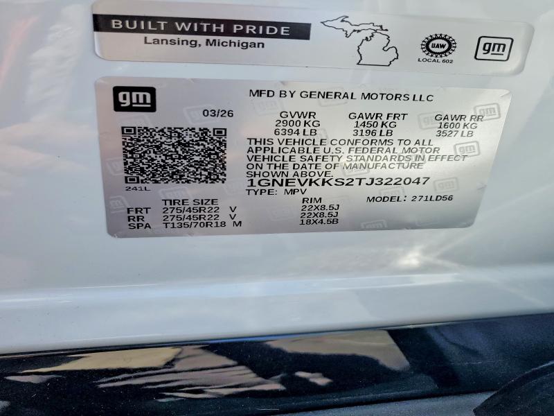 2026 Chevrolet Traverse მანქანა იყიდება აუქციონზე, vin: 1GNEVKKS2TJ322047, აუქციონის ნომერი: 85633265