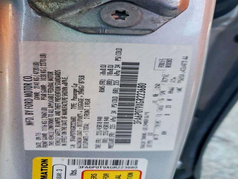 Продажа на аукционе авто 2016 Ford Fusion, vin: 3FA6P0T9XGR223680, номер лота: 59978996