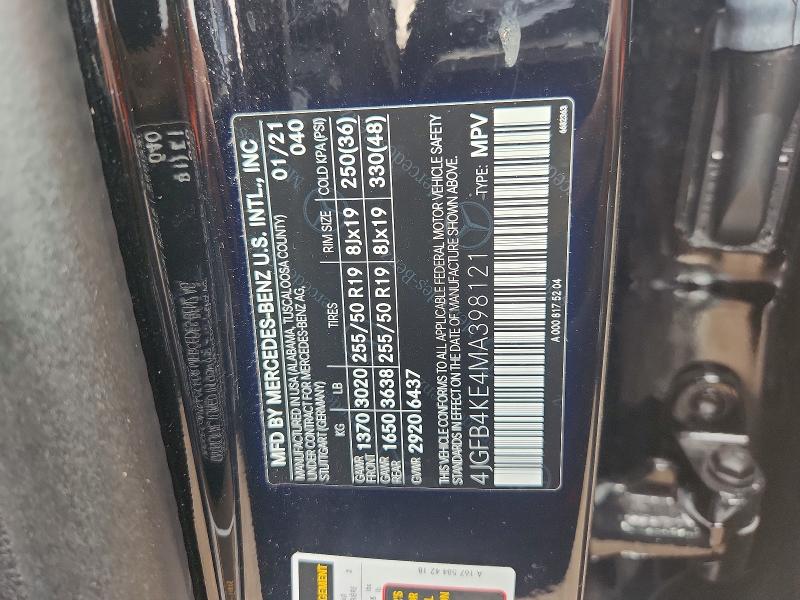 Продаж на аукціоні авто 2021 Mercedes-benz Gle, vin: 4JGFB4KE4MA398121, номер лоту: 61231076