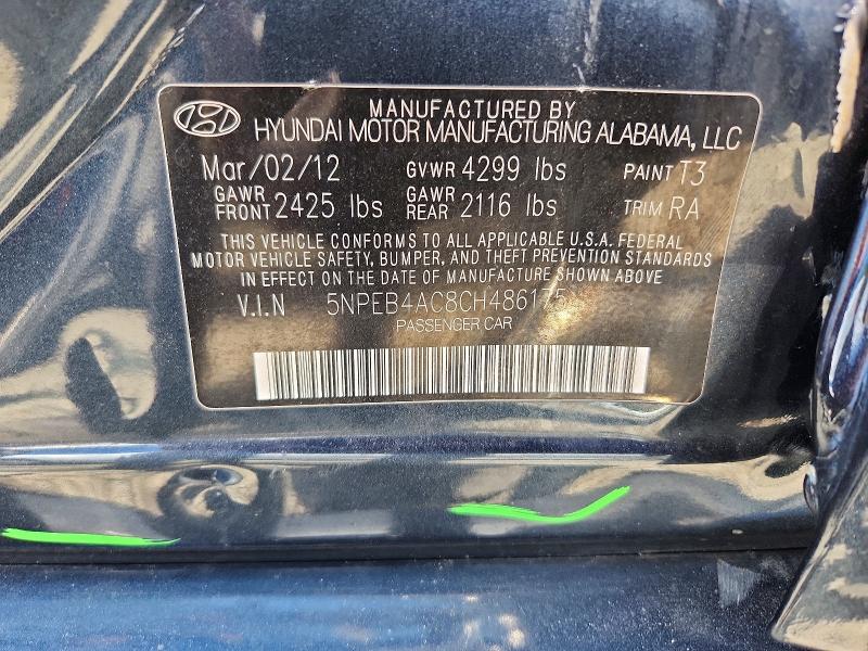2012 Hyundai Sonata მანქანა იყიდება აუქციონზე, vin: 5NPEB4AC8CH486175, აუქციონის ნომერი: 61843856