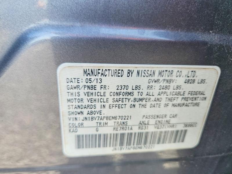 2014 Infiniti Q50 მანქანა იყიდება აუქციონზე, vin: JN1BV7AP8EM670221, აუქციონის ნომერი: 61872806