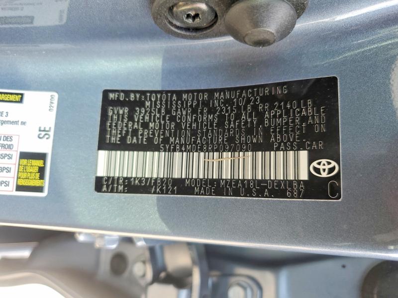 2024 Toyota Corolla მანქანა იყიდება აუქციონზე, vin: 5YFB4MDE8RP097090, აუქციონის ნომერი: 62523746