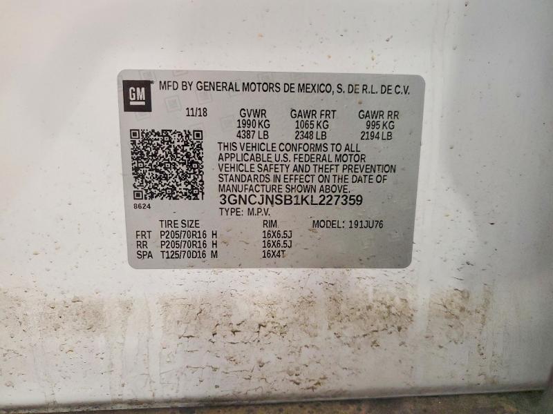 60004976 :رقم المزاد ، 3GNCJNSB1KL227359 vin ، 2019 Chevrolet Trax مزاد بيع