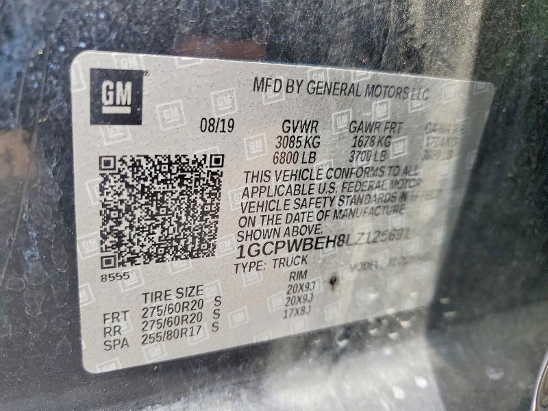 61036026 :رقم المزاد ، 1GCPWBEH8LZ125691 vin ، 2020 Chevrolet Silverado مزاد بيع