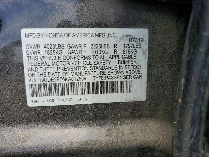 60941536 :رقم المزاد ، 19UDE2F76KA012509 vin ، 2019 Acura Ilx مزاد بيع