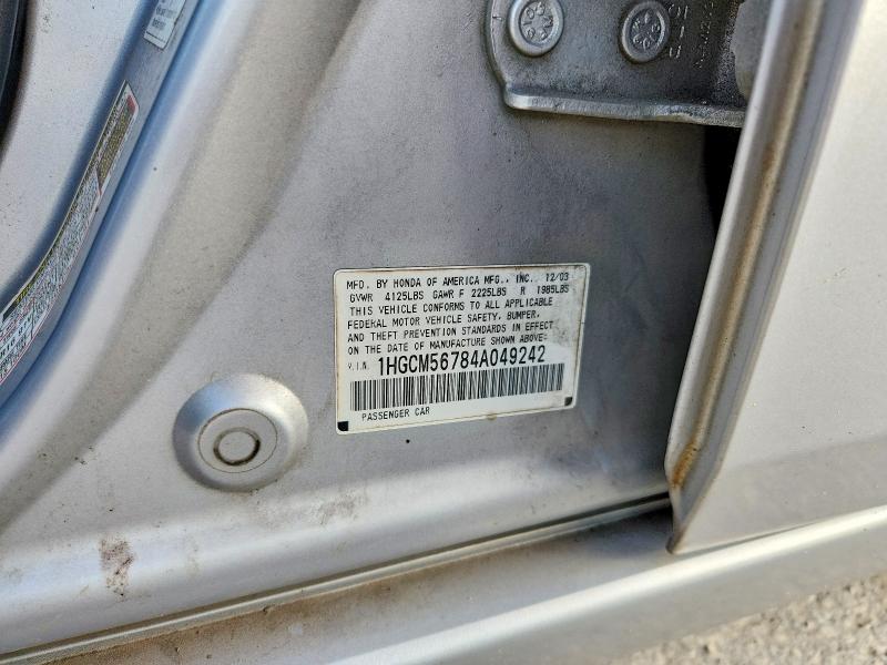 61191036 :رقم المزاد ، 1HGCM56784A049242 vin ، 2004 Honda Accord مزاد بيع