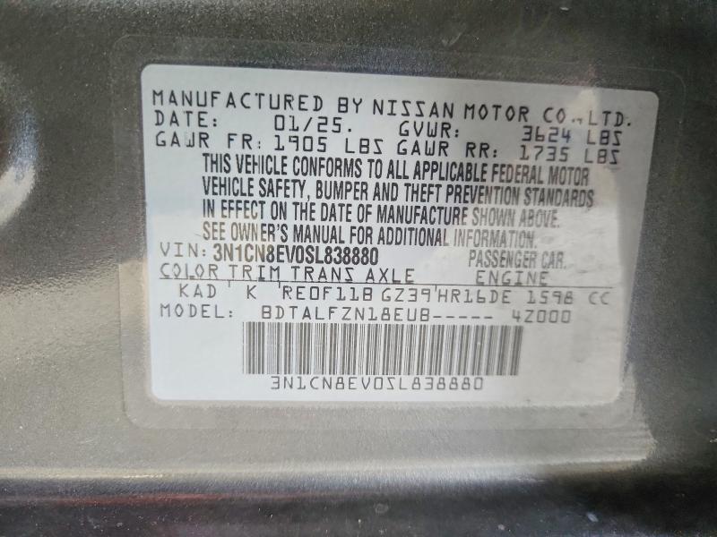 Продаж на аукціоні авто 2025 Nissan Versa, vin: 3N1CN8EV0SL838880, номер лоту: 62931156
