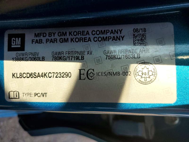60847886 :رقم المزاد ، KL8CD6SA4KC723290 vin ، 2019 Chevrolet Spark مزاد بيع