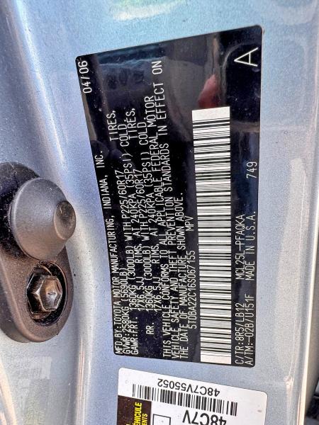 63122136 :رقم المزاد ، 5TDBA22C16S067155 vin ، 2006 Toyota Sienna مزاد بيع