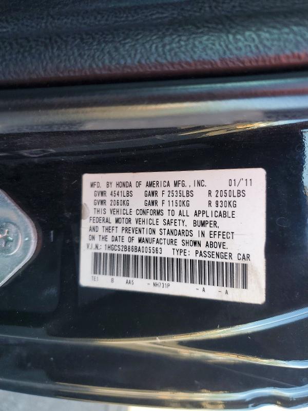 61587226 :رقم المزاد ، 1HGCS2B86BA005563 vin ، 2011 Honda Accord مزاد بيع