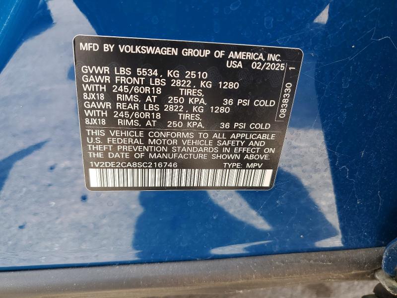 61970086 :رقم المزاد ، 1V2DE2CA8SC216746 vin ، 2025 Volkswagen Atlas Cross Sport مزاد بيع