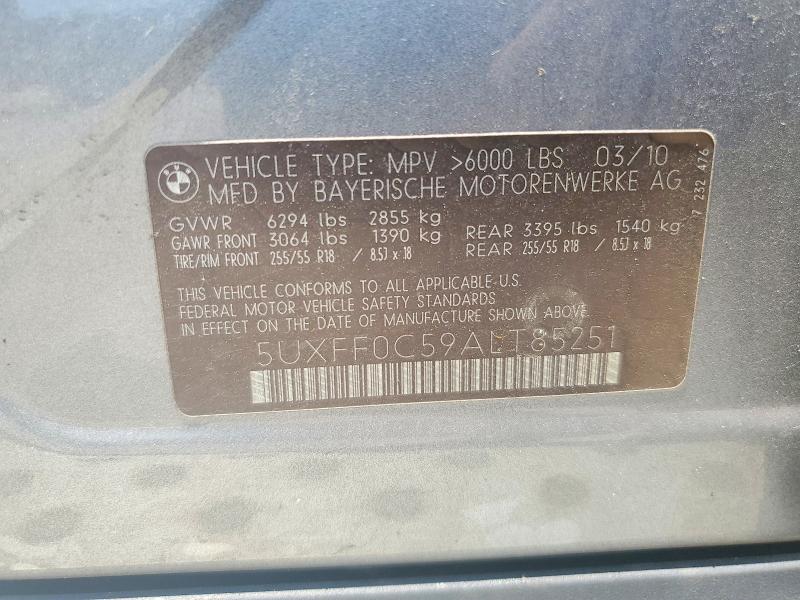 63000206 :رقم المزاد ، 5UXFF0C59ALT85251 vin ، 2010 Bmw X5 مزاد بيع