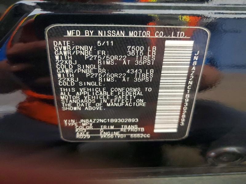 61589716 :رقم المزاد ، JN8AZ2NC1B9302893 vin ، 2011 Infiniti Qx56 مزاد بيع