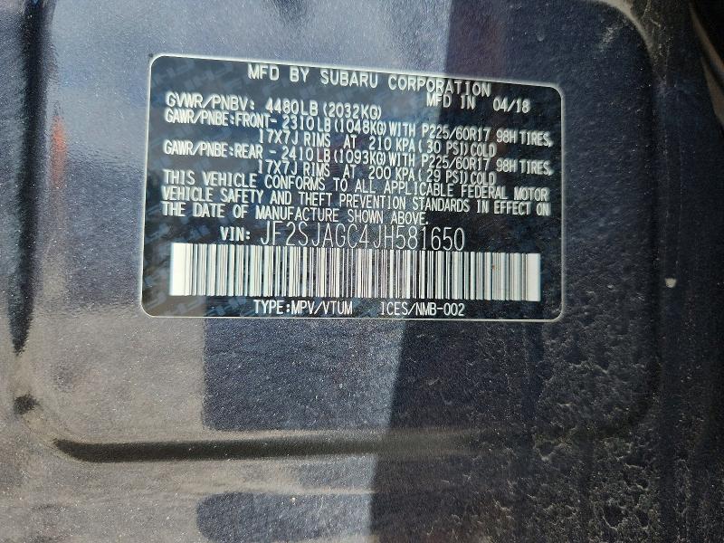 2018 Subaru Forester მანქანა იყიდება აუქციონზე, vin: JF2SJAGC4JH581650, აუქციონის ნომერი: 62602946