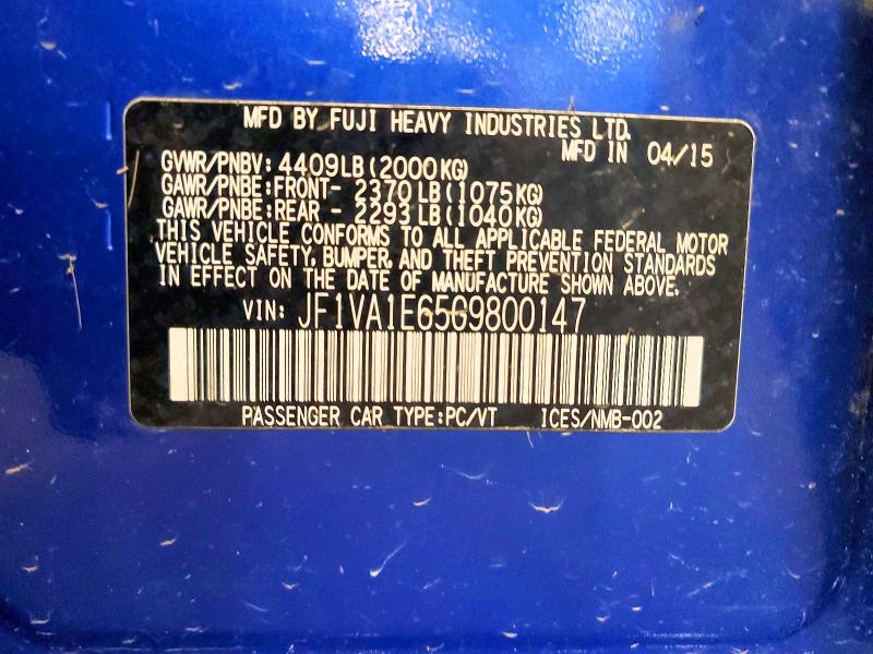 Продаж на аукціоні авто 2016 Subaru Wrx, vin: JF1VA1E65G9800147, номер лоту: 59290296