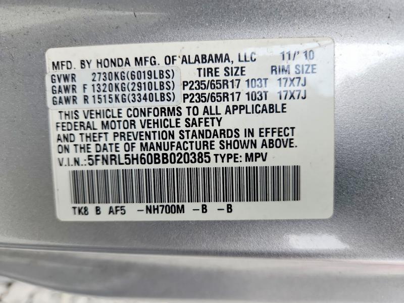 Aukcja sprzedaży 2011 Honda Odyssey, vin: 5FNRL5H60BB020385, numer aukcji: 62764116