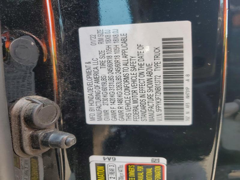 Продажа на аукционе авто 2022 Honda Ridgeline, vin: 5FPYK3F72NB013772, номер лота: 60922866