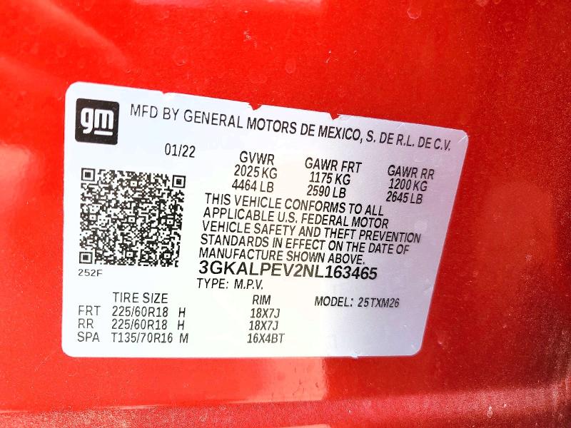 2022 Gmc Terrain მანქანა იყიდება აუქციონზე, vin: 3GKALPEV2NL163465, აუქციონის ნომერი: 62161576